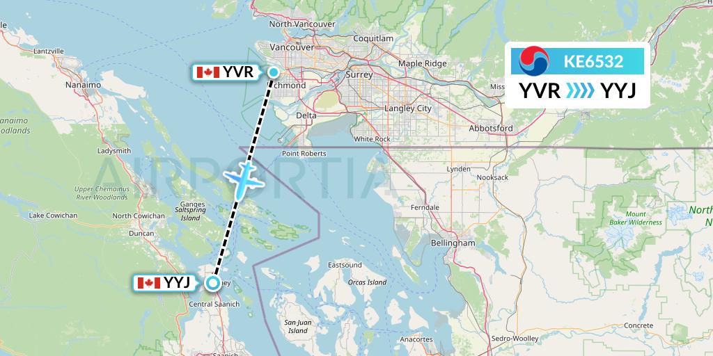 KE6532 Korean Air Flight Map: Vancouver to Victoria