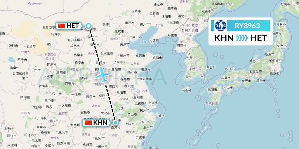 RY8963 Jiangxi Air Flight Map: Nanchang to Hohhot