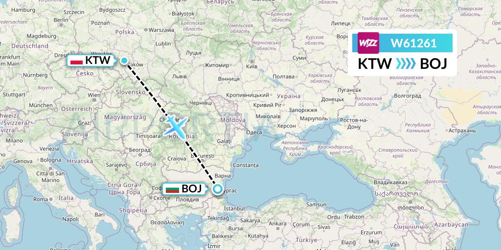 W61261 Wizz Air Flight Map: Katowice to Burgas