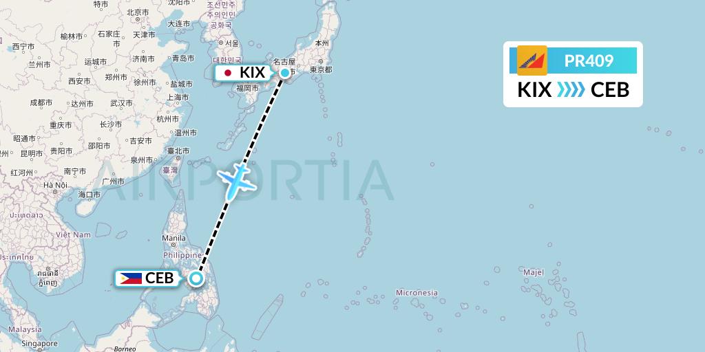 PR409 Philippine Airlines Flight Map: Osaka to Cebu