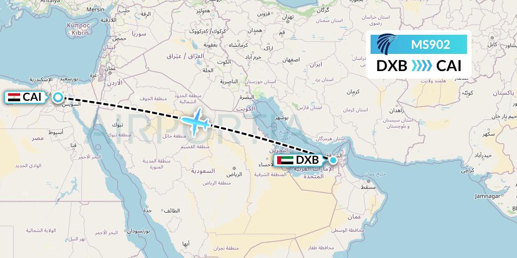 MS902 EgyptAir Flight Map: Dubai to Cairo