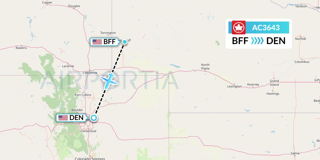 AC3643 Air Canada Flight Map: Scottsbluff to Denver