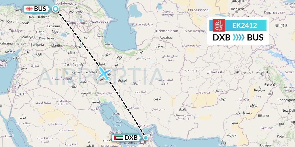 EK2412 Emirates Flight Map: Dubai to Batumi