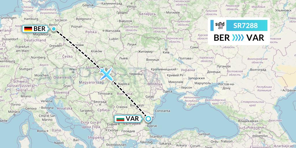 SR7288 SundAir Flight Map: Berlin to Varna