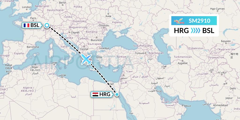 SM2910 Air Cairo Flight Map: Hurghada to Basel