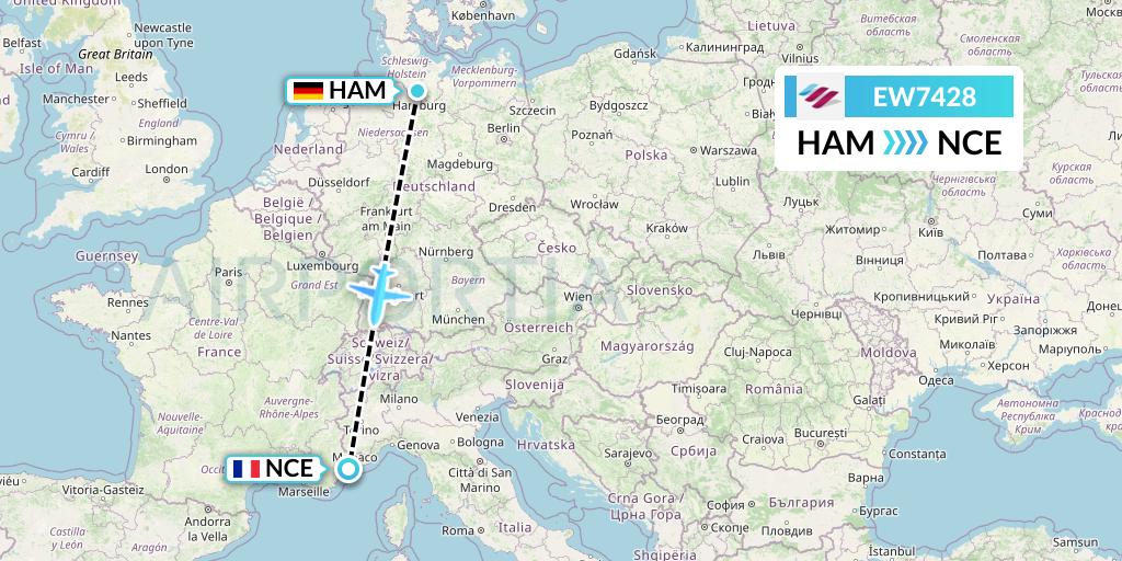 EW7428 Eurowings Flight Map: Hamburg to Nice