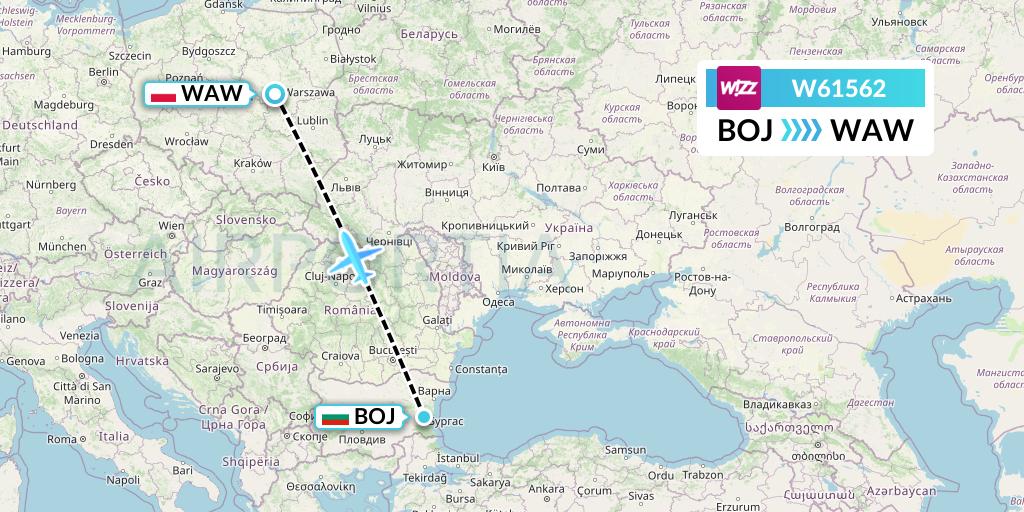 W61562 Wizz Air Flight Map: Burgas to Warsaw