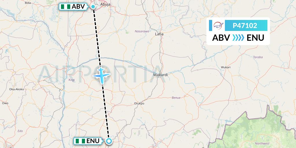 P47102 Air Peace Flight Map: Abuja to Enugu