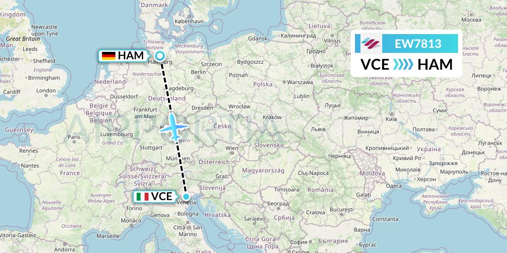 EW7813 Eurowings Flight Map: Venice to Hamburg
