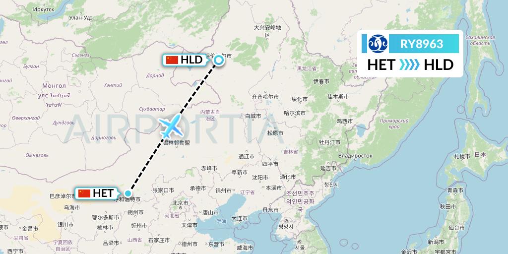 RY8963 Jiangxi Air Flight Map: Hohhot to Hailar
