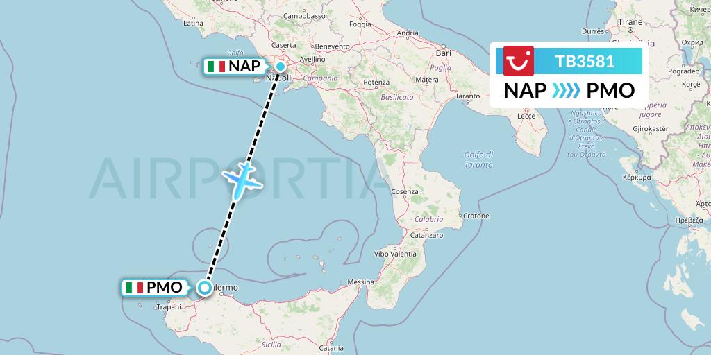 TB3581 TUI fly Belgium Flight Map: Naples to Palermo