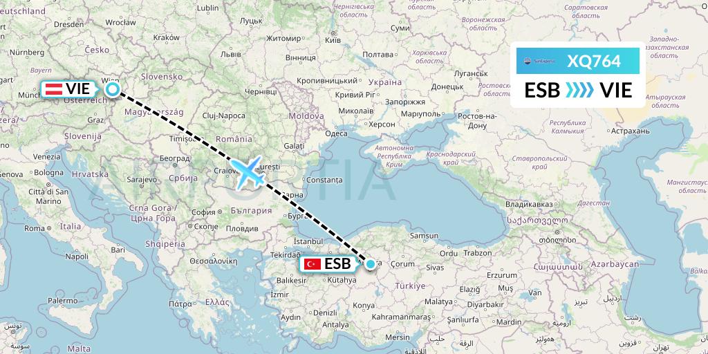 XQ764 SunExpress Flight Map: Ankara to Vienna