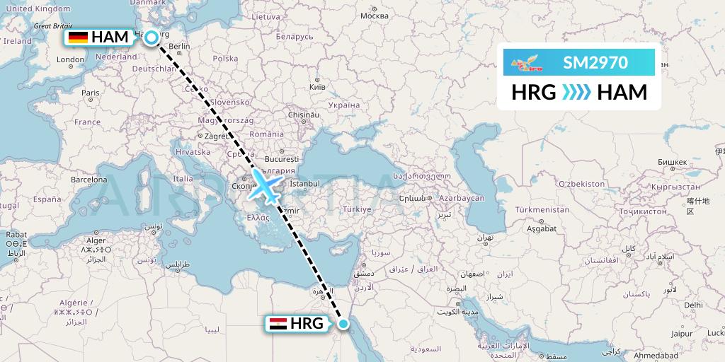SM2970 Air Cairo Flight Map: Hurghada to Hamburg