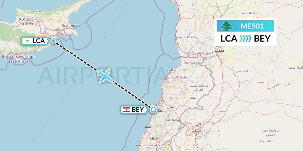 ME501 MEA Flight Map: Larnaca to Beirut