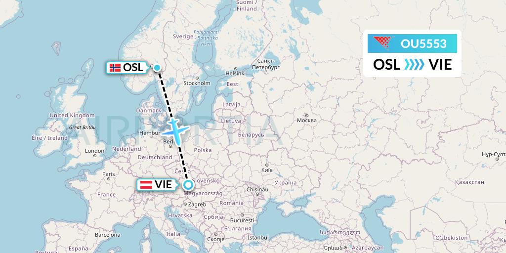 OU5553 Croatia Airlines Flight Map: Oslo to Vienna