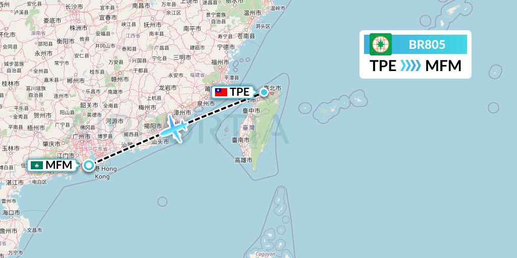 BR805 EVA Air Flight Map: Taipei to Macau