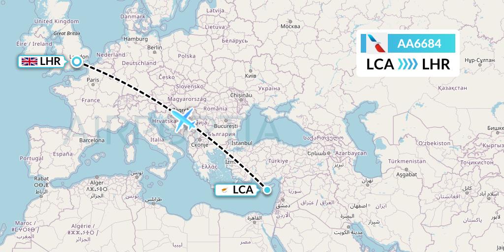 AA6684 American Airlines Flight Map: Larnaca to London