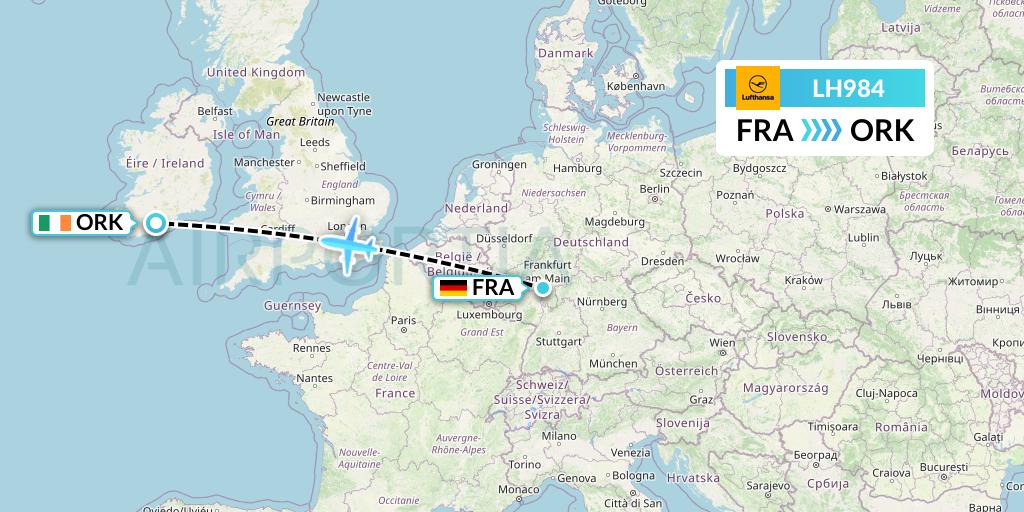 LH984 Lufthansa Flight Map: Frankfurt to Cork