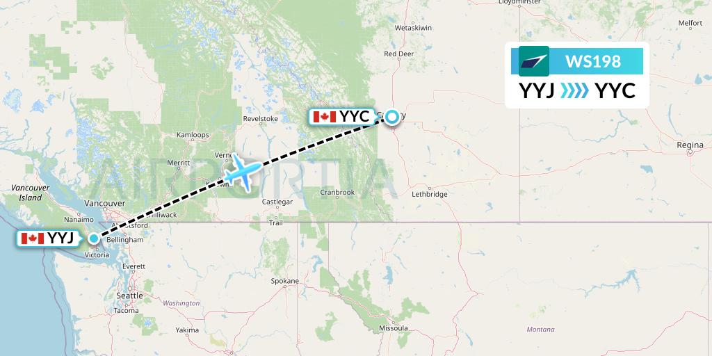 WS198 WestJet Flight Map: Victoria to Calgary