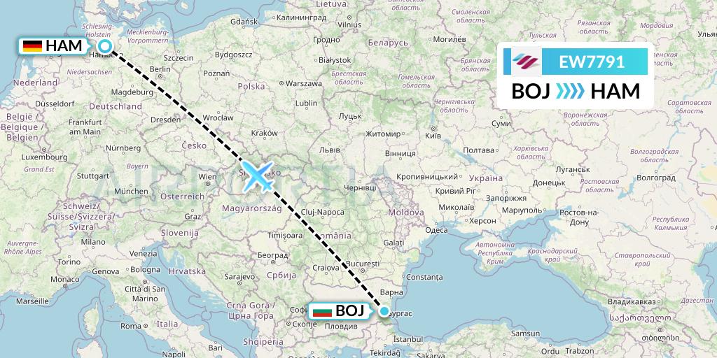EW7791 Eurowings Flight Map: Burgas to Hamburg
