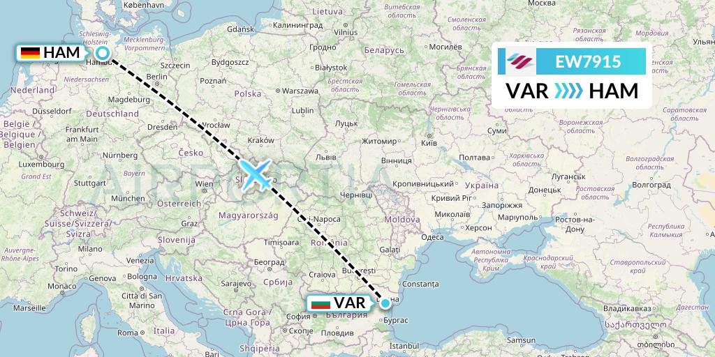 EW7915 Eurowings Flight Map: Varna to Hamburg