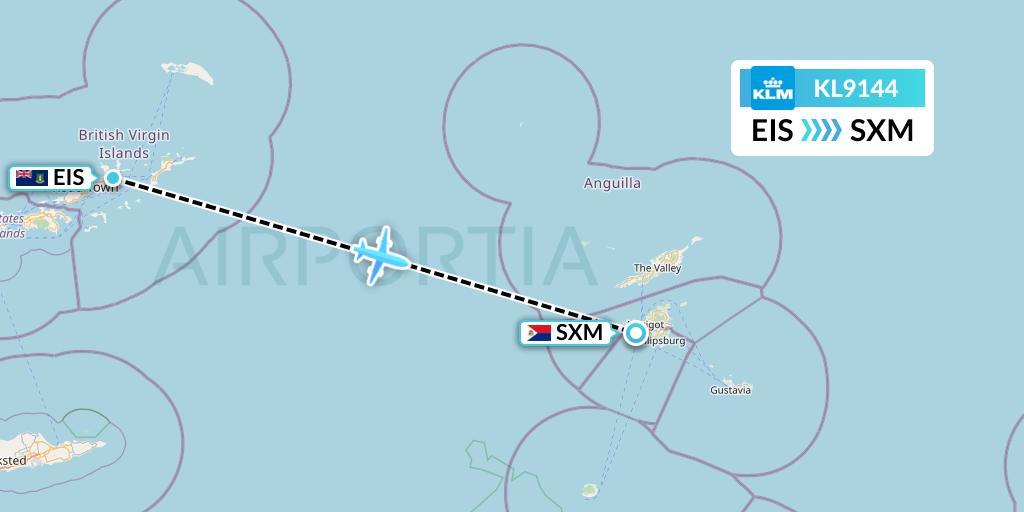 KL9144 KLM Flight Map: Beef Island to Sint Maarten