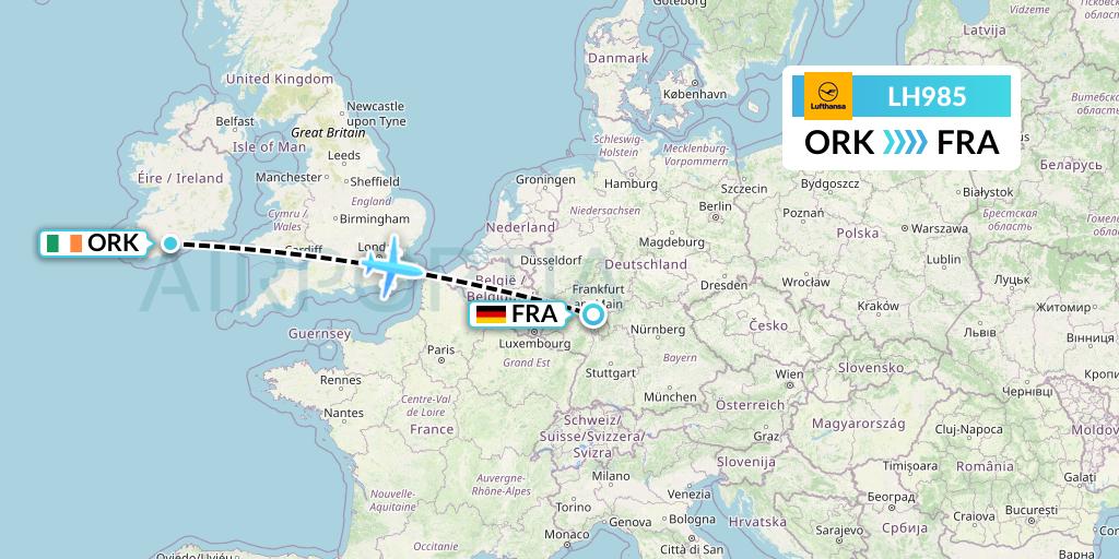 LH985 Lufthansa Flight Map: Cork to Frankfurt