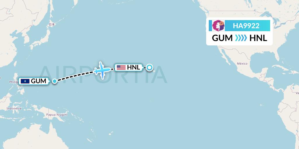 HA9922 Hawaiian Airlines Flight Map: Guam to Honolulu