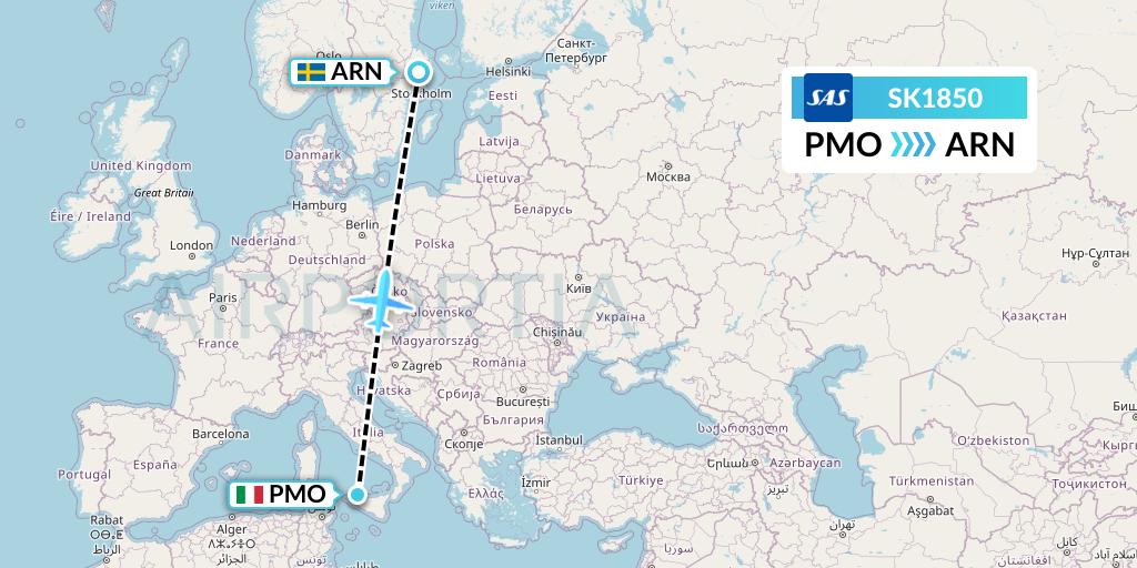 SK1850 SAS Flight Map: Palermo to Stockholm