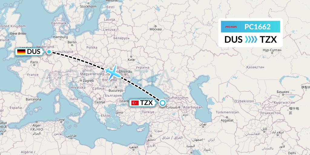 PC1662 Pegasus Airlines Flight Map: Dusseldorf to Trabzon