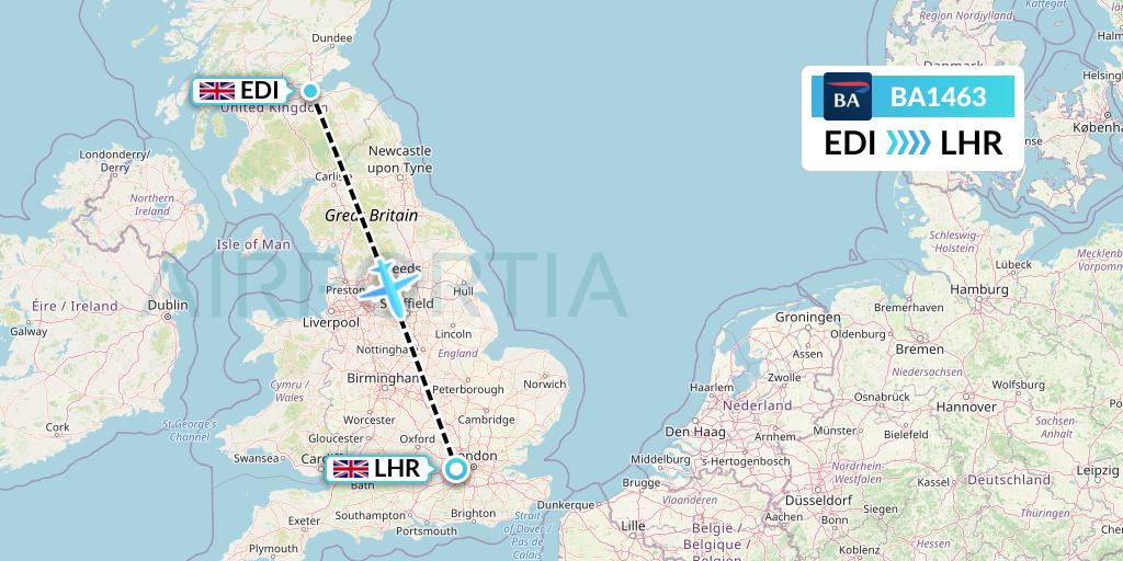 BA1463 British Airways Flight Map: Edinburgh to London