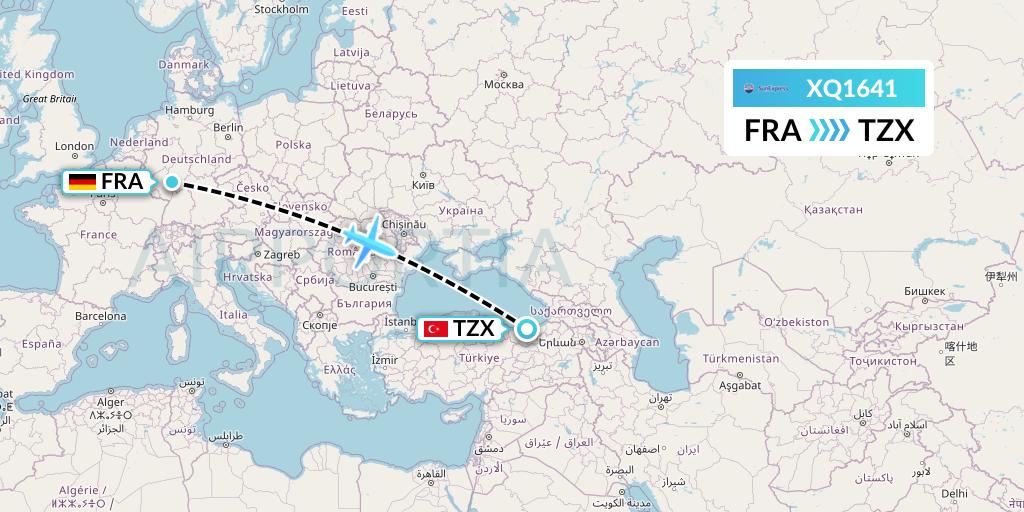 XQ1641 SunExpress Flight Map: Frankfurt to Trabzon