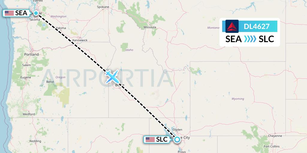 DL4627 Delta Air Lines Flight Map: Seattle to Salt Lake City
