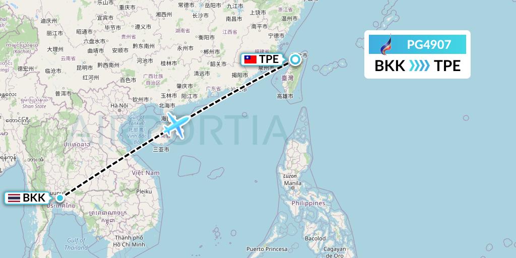PG4907 Bangkok Airways Flight Map: Bangkok to Taipei
