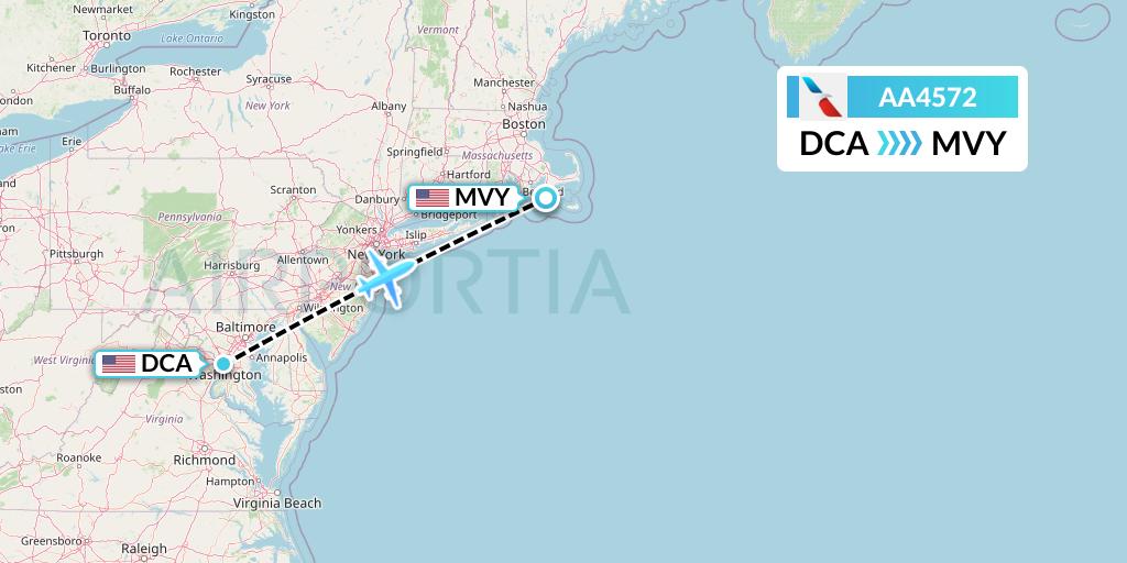 AA4572 American Airlines Flight Map: Washington to Martha's Vineyard