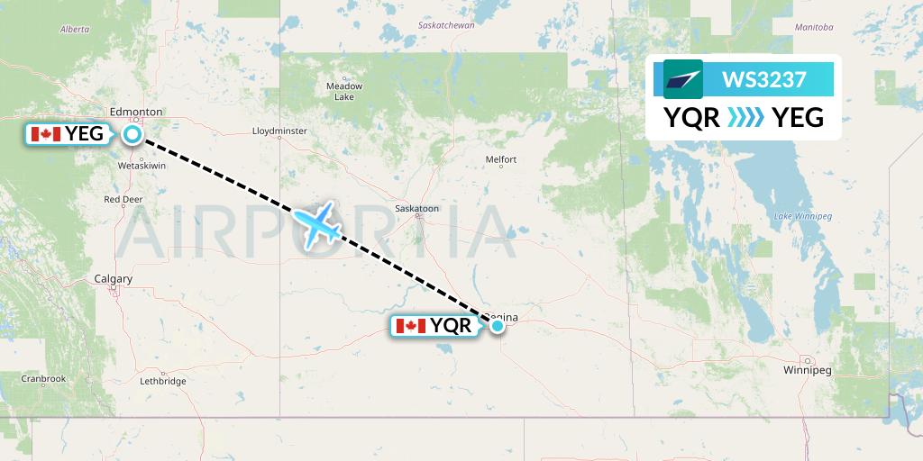 WS3237 WestJet Flight Map: Regina to Edmonton