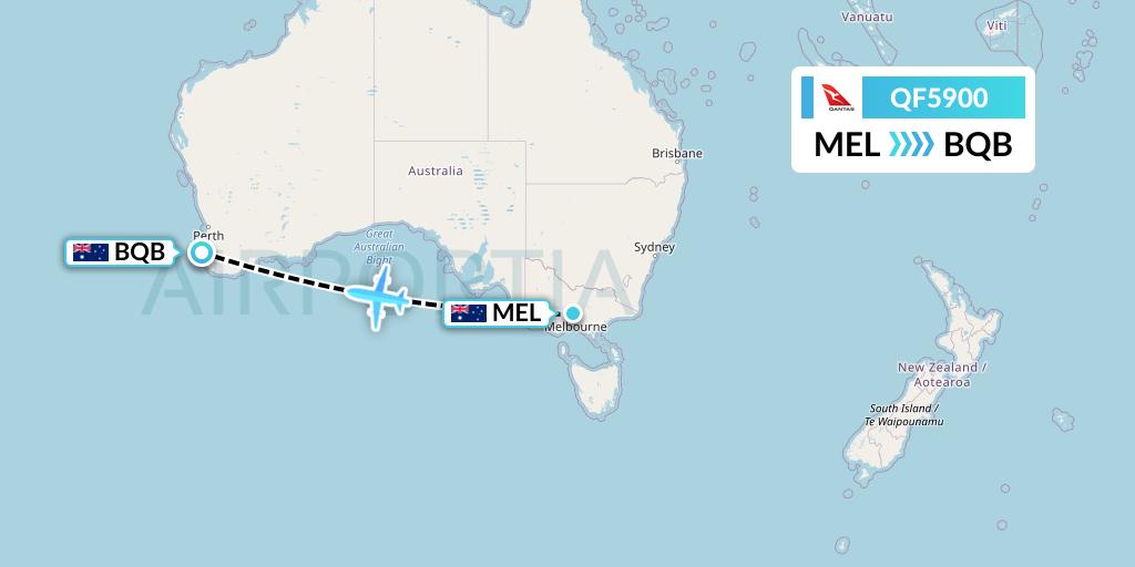 QF5900 Qantas Flight Map: Melbourne to Busselton