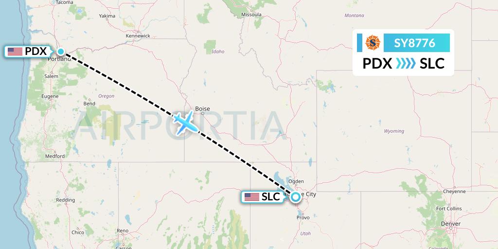 SY8776 Sun Country Airlines Flight Map: Portland to Salt Lake City
