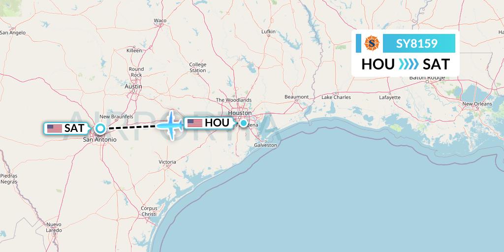 SY8159 Sun Country Airlines Flight Map: Houston to San Antonio