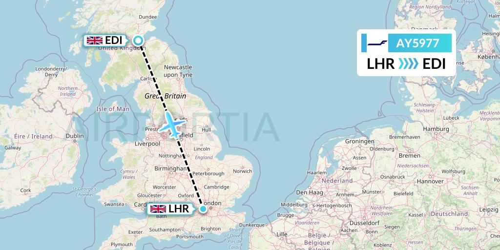 AY5977 Finnair Flight Map: London to Edinburgh