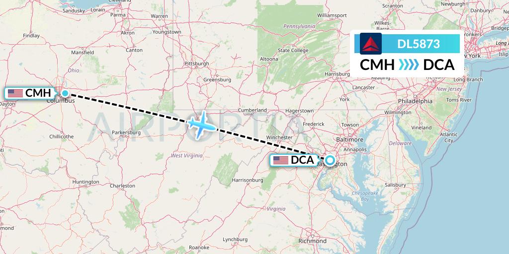 DL5873 Delta Air Lines Flight Map: Columbus to Washington