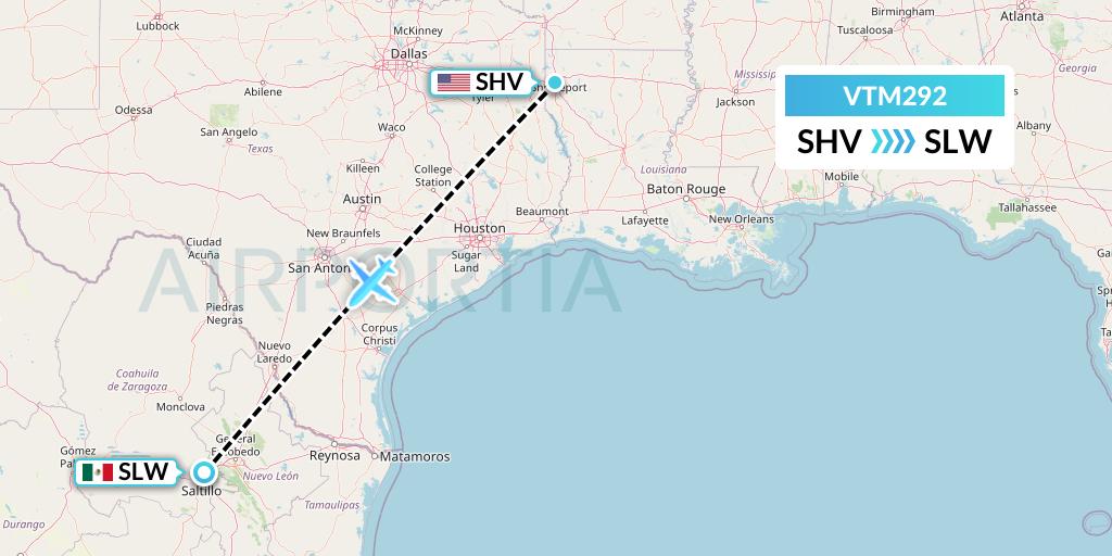 VTM292 Aeronaves TSM Flight Map: Shreveport to Saltillo