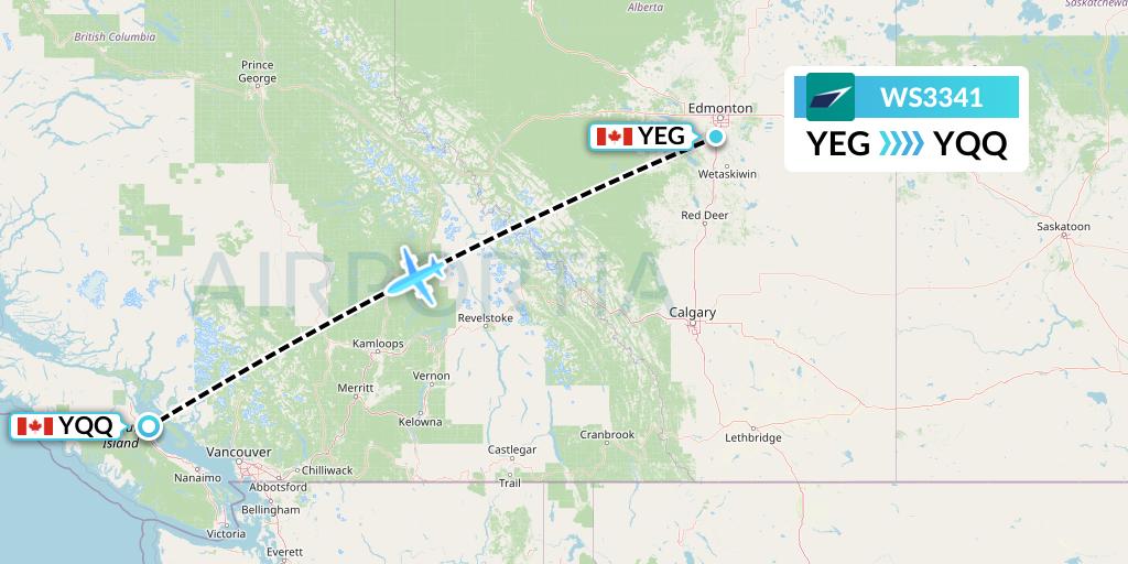 WS3341 WestJet Flight Map: Edmonton to Comox
