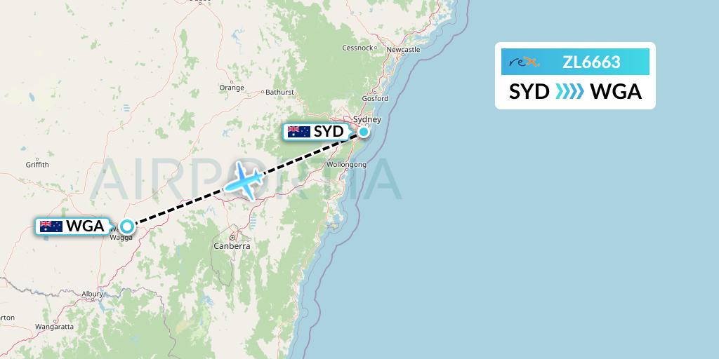 ZL6663 Regional Express Flight Map: Sydney to Wagga Wagga