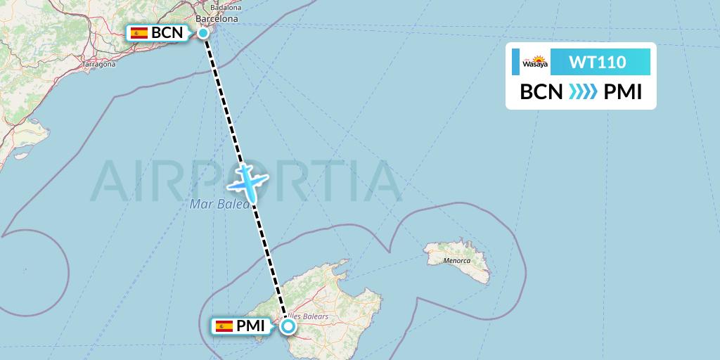 WT110 Swiftair Flight Map: Barcelona to Palma de Mallorca