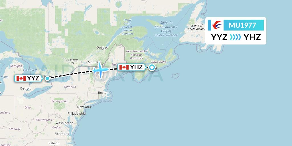 MU1977 China Eastern Airlines Flight Map: Toronto to Halifax