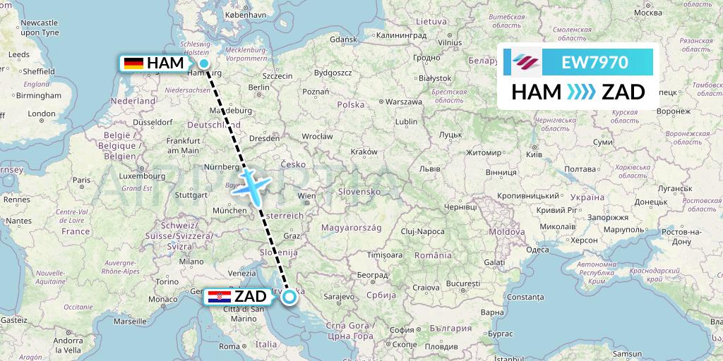 EW7970 Eurowings Flight Map: Hamburg to Zadar