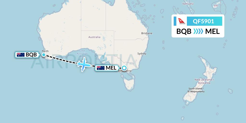 QF5901 Qantas Flight Map: Busselton to Melbourne