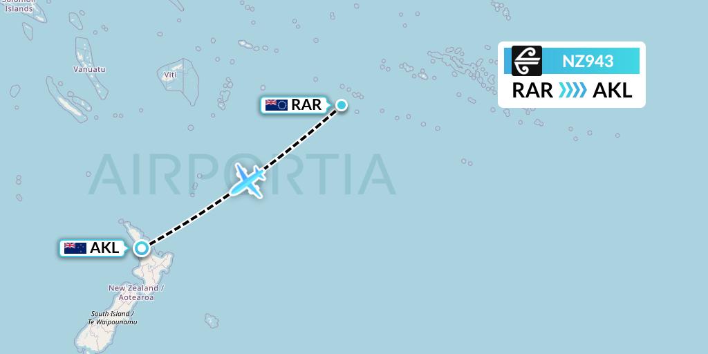 NZ943 Air New Zealand Flight Map: Avarua to Auckland
