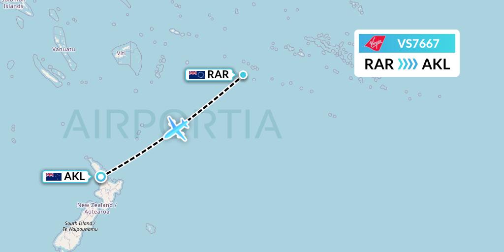 VS7667 Virgin Atlantic Airways Flight Map: Avarua to Auckland